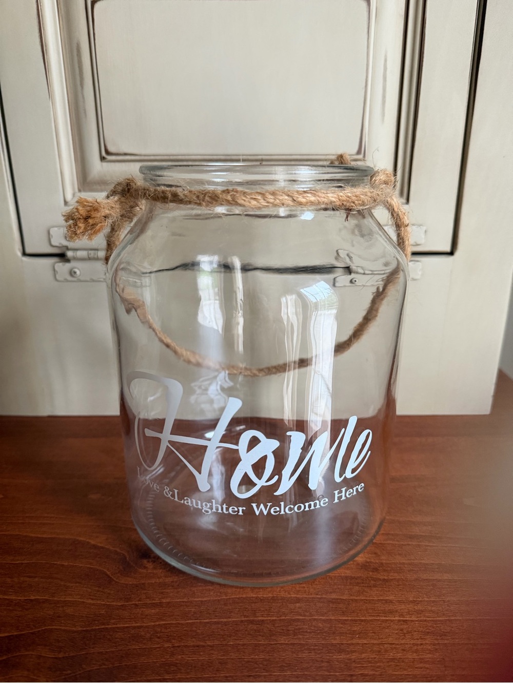 Glass 'Home' Decorative Jar with Rope Handle